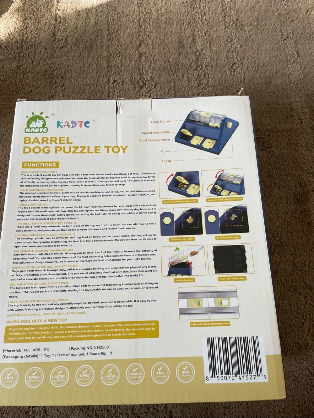 ADT Barrel Dog Puzzle Toy - Blue & Yellow